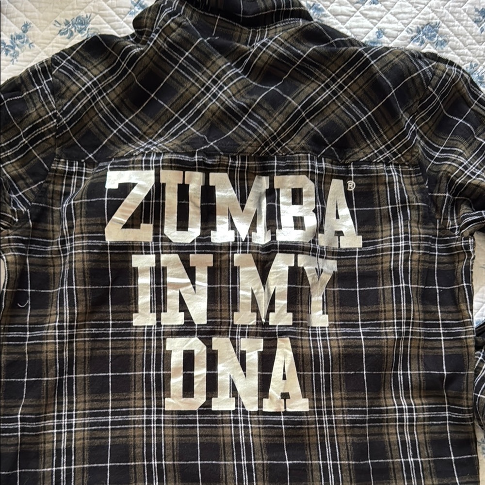 Zumba Plaid Shirt with Bold Back Print S